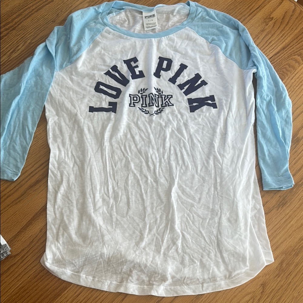 PINK Victoria's Secret Blue and White Long Sleeve Tees